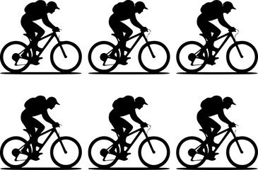 Fototapeta premium Female Hikers and biker man Silhouettes with Trekking Poles vector bundle