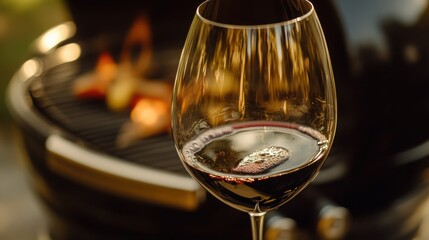 Sipping red wine by the grill as savory aromas waft a perfect backyard barbecue celebration on a