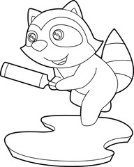 Racoon Cricket Cricket bat Animal Vector Graphic Art Illustration