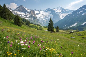Fototapeta premium alpine meadow with flowers