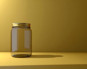 Empty glass jar on mustard background