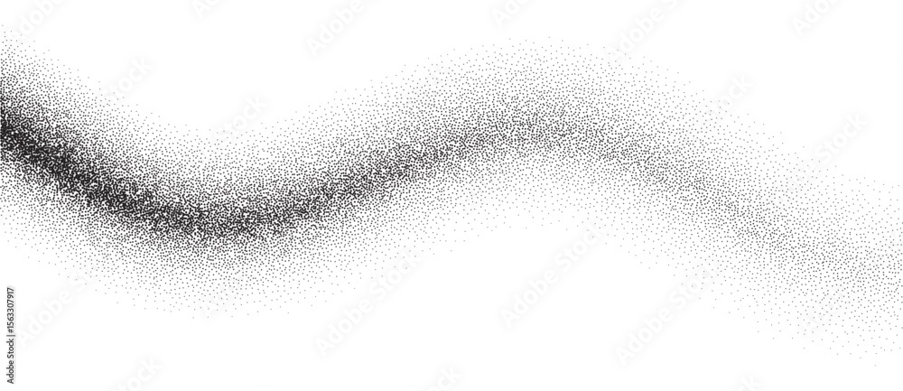 Poster Abstract art background with dots. Waves with stipple effect with chaotic noise. Black dots on white background.