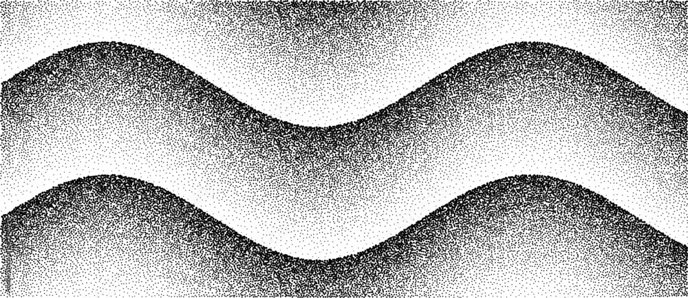 Poster Abstract art background with dots. Waves with stipple effect with chaotic noise. Black dots on white background.