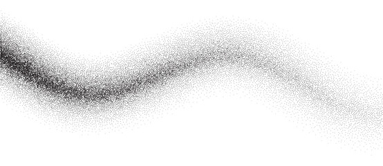 Abstract art background with dots. Waves with stipple effect with chaotic noise. Black dots on white background.