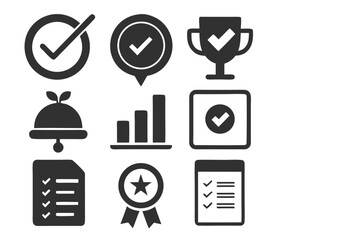 Checklist Icons Checkmarks, Trophy, Graph, Bell, and More
