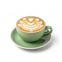 Perfectly Crafted Latte Art in a Green Ceramic Cup
