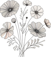 Vector art of a minimalist floral drawing isolated on white background