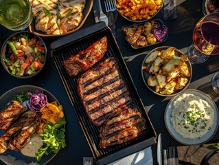 A delectable feast of grilled steak and savory sides perfect for a summertime outdoor barbecue in