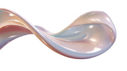 Iridescent fluid wave with pearlescent sheen and soft pastel colors flowing smoothly isolated on transparent background