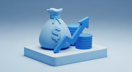 Money Bag With Growing Arrow and Coins Financial Success