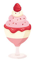 Appetizing raspberry layered dessert. Sweet parfait glass, delightful summer treat