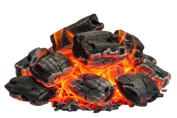 Smoldering pile of coals isolated on transparent background