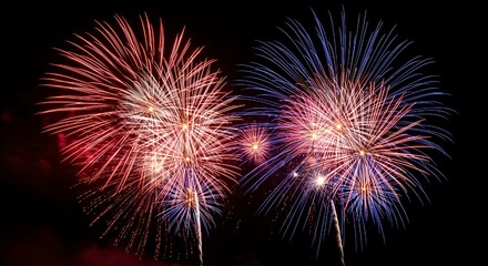 Day 4th of July, Patriotic Fireworks Display Against Black Sky.