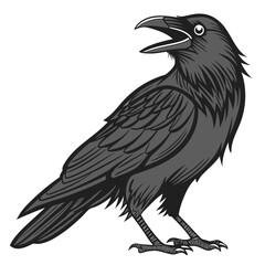 Black Crow Bird Isolated on White Background Vector Illustration