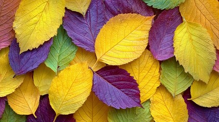Fototapeta premium Vibrant Autumn Color Palette with Diverse Fallen Foliage and Textures in a Close-Up View of Nature