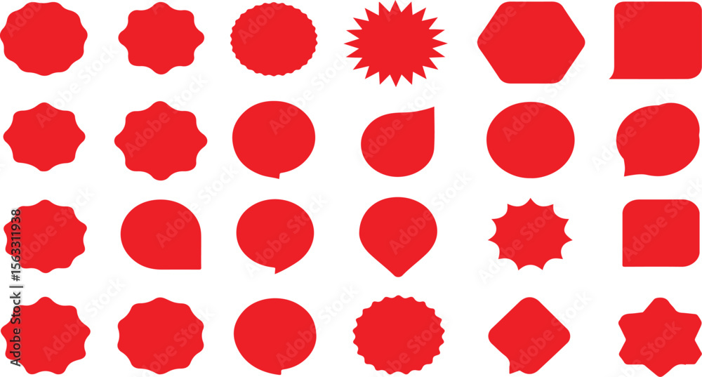 Poster a collection of various red geometric shapes arranged in a grid pattern