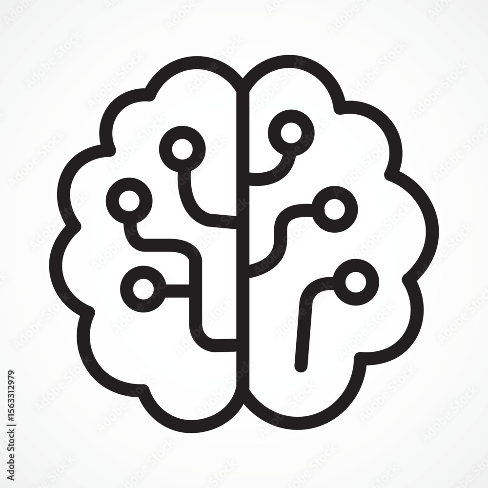 Fototapete Brain Circuit Icon with white background, Artificial Intelligence Neural Structure for Smart Thinking and Digital Processing, Vector sign. Symbol, logo illustration. Vector graphics