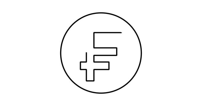 Animated line depicting a coin with a Swiss Franc on the face.