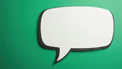 Paper speech bubble on green background. White bubble space for text, message, information. Communication, chat concept, social media, web design, blog or business.