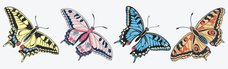 Elegant vintage-style butterfly vector set with soft tones, a cute and colorful butterfly vector.