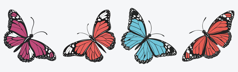 Elegant vintage-style butterfly vector set with soft tones, a cute and colorful butterfly vector.