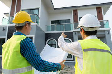 inspector engineer and owner project is inspecting construction and quality assurance new house....