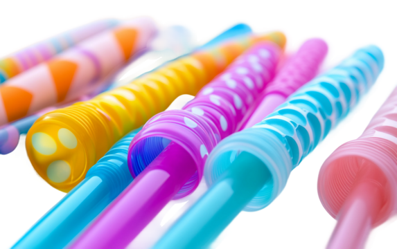 Assorted festive blowers and noise items capturing the energy and joy of lively party decorations isolated on transparent background PNG