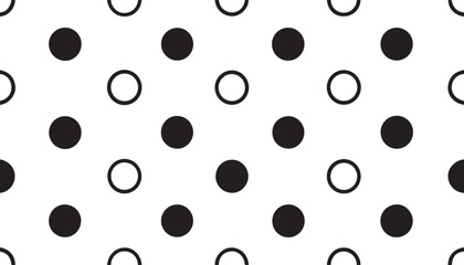 A seamless polka dot pattern with black and white dots creates a retro texture design