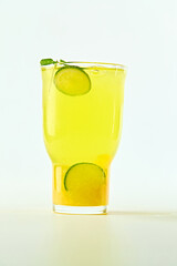 Lemon sparkling water filled with ice to cool you down