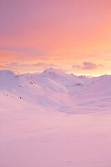 Pink Sunset Over Snowy Mountainscape &ndash; Majestic Alpine Landscape with Pastel Sky