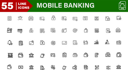 Mobile Banking Icons – Bank App, Transaction Alert, Card Lock, Loan Status