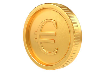 Obraz premium digital rendering of a golden euro coin 3d model isolated on white background PNG, ai generated