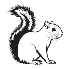 Fototapeta premium Black and white illustration of a squirrel in a sitting pose isolated on white background