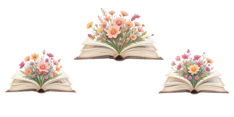 Set of 3 book with flowers illustrations vector