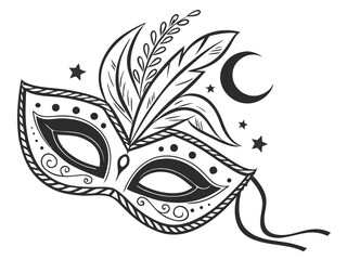 Abstract Fantasy Style Masquerade Mask Icon With Crescent M Scalable Graphic