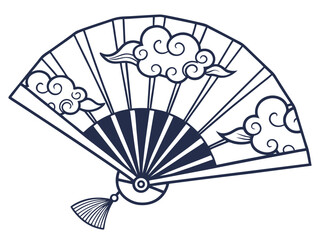 Versatile Traditional Folding Fan Icon With Asian Cloud Pat Vector Illustration