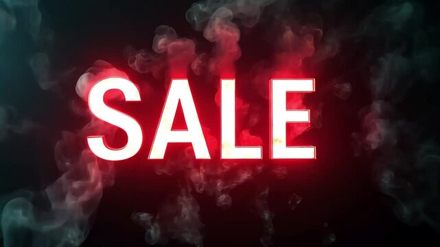 SALE text in white, with red glow and surrounded by smoke