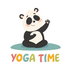 Cute panda doing yoga meditation. Cute panda cartoon character vector Illustration on a white background