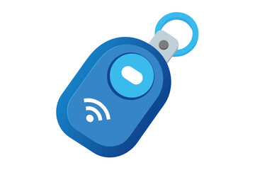 Modern blue bluetooth tracker tag with wi fi symbol and keyring