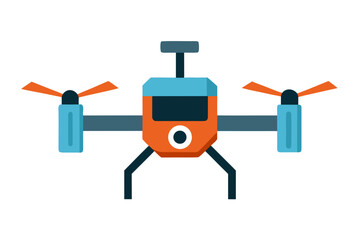 Modern quadcopter drone with camera and propellers in flat design style