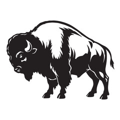 Obraz premium Powerful american bison silhouette in black and white on a clean white background