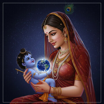 Mother Yashoda Holding Infant Krishna Who Holds the World (Cosmic Child)