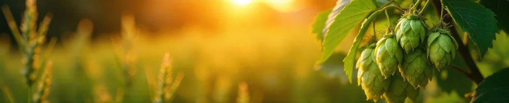 Golden sunlight illuminates a bountiful harvest of hops and barley, ready for ale brewing Ripe grains and lush hops showcase the autumnal abundance , harvest festival, ale, harvest