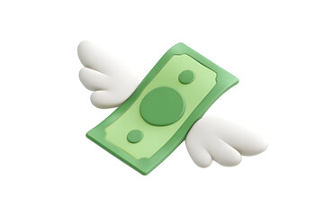 Cartoon money with wings floating against a transparent background