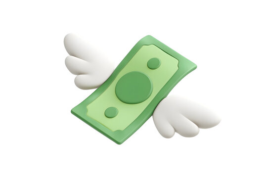 Cartoon money with wings floating against a transparent background
