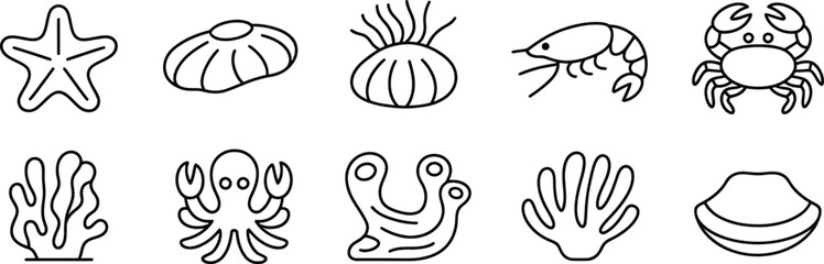 Sea Life and Ocean Creatures Icons - Marine Animals and Underwater World