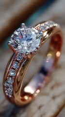 Exquisite diamond engagement ring resting on a textured surface showcasing elegant design and sparkling gemstones