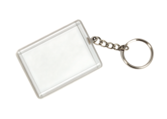  empty clear plastic rectangle keychain fob with me isolated on white background PNG, ai generated