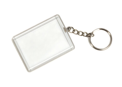  empty clear plastic rectangle keychain fob with me isolated on white background PNG, ai generated