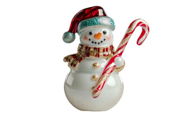 Fototapeta premium Festive snowman ornament crafted for Christmas tree display adding charm and seasonal spirit isolated on transparent background PNG
